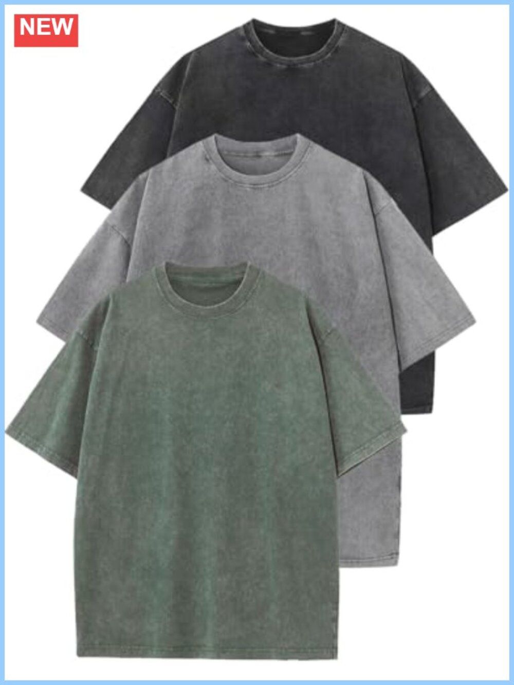 3 Pack Oversized Cotton Tees Crewneck Baggy Streetwear T-Shirts